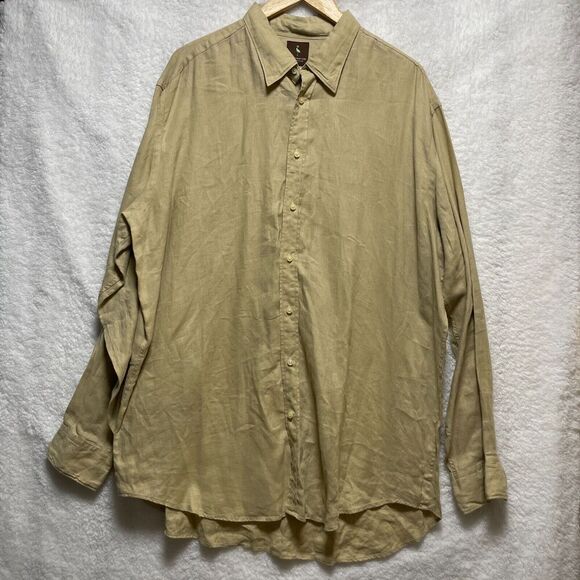 Tailorbyrd XXL 100% Linen Shirt Beige Button-Up Long Sleeve Lightweight Casual - Picture 1 of 8